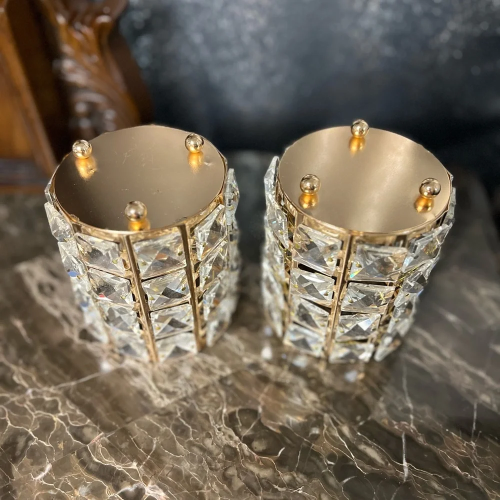 Makeup Brush Caddy/Holder - Set of 2 Round Gold-tone with Crystal Accents